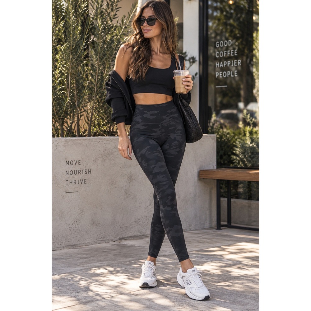 Spanx Leggings Womens Small Black Camo Look At Me Now Athleisure Streetwear